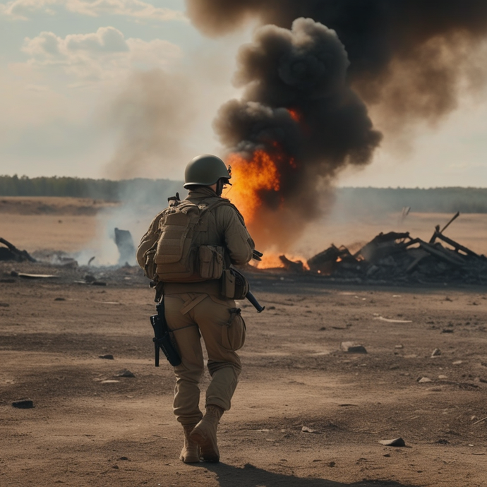 Silhouette of War: A Soldier’s Lonely Walk Through Devastation