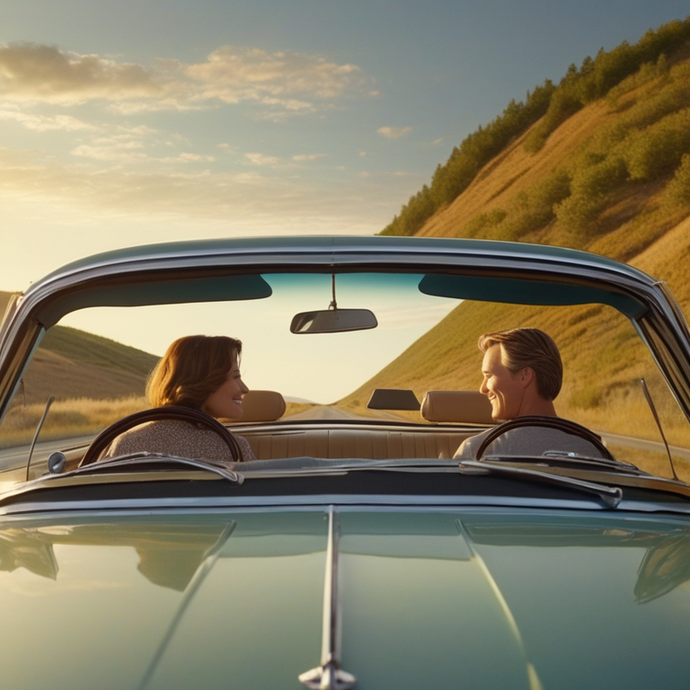 Sunset Romance: A Classic Drive Through Golden Fields