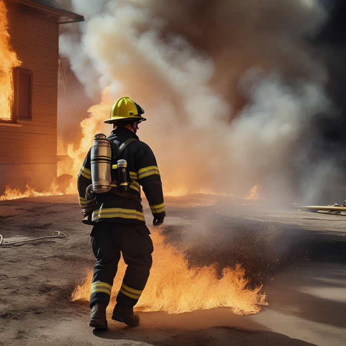 Heroic Silhouette: Firefighter Battles Blaze