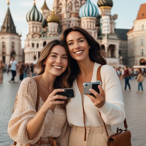 Capturing Memories at St. Basil’s: Two Tourists Smile for the Camera