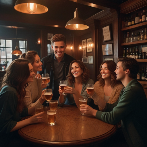 Warm Lights and Laughter: Friends Gather in a Cozy Pub