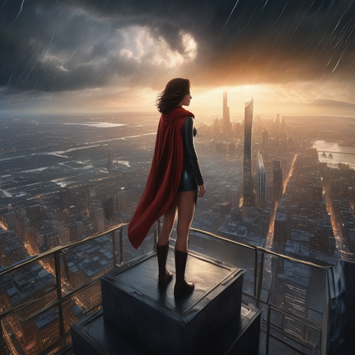 Hope Amidst the Storm: A Woman in Red Defies the Elements