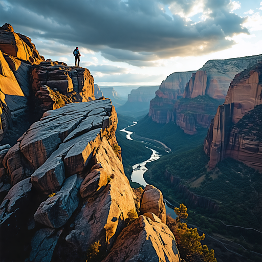 A Lone Hiker Contemplates the Vastness of Nature at Sunset