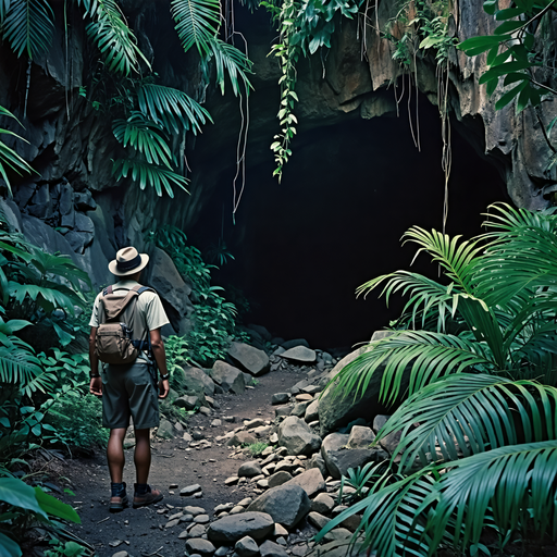 Into the Unknown: A Lone Explorer Faces the Mysterious Jungle Cave