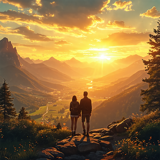 Love in the Golden Glow: A Silhouette of Romance Against a Mountain Sunset