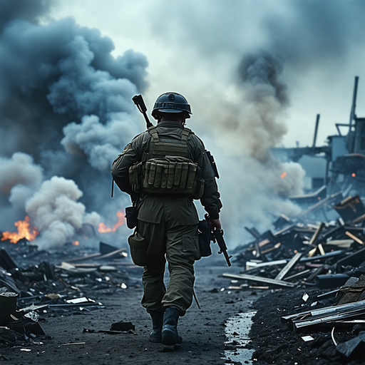 A Soldier’s Lonely Walk Through a War-Torn City