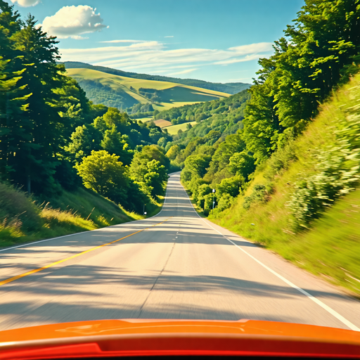 A Serene Drive Through Verdant Woods