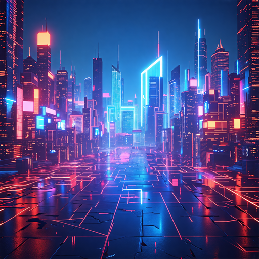 Neon Dreams: A Futuristic Cityscape Awash in Color