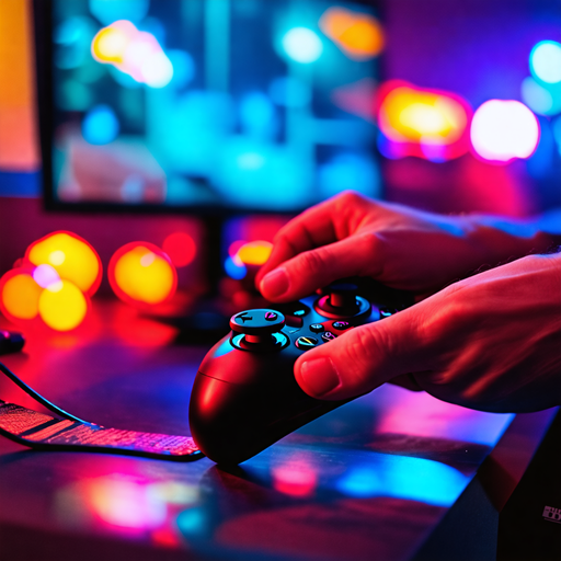 Immersed in the Game: A Gamer’s Focus Under Neon Lights