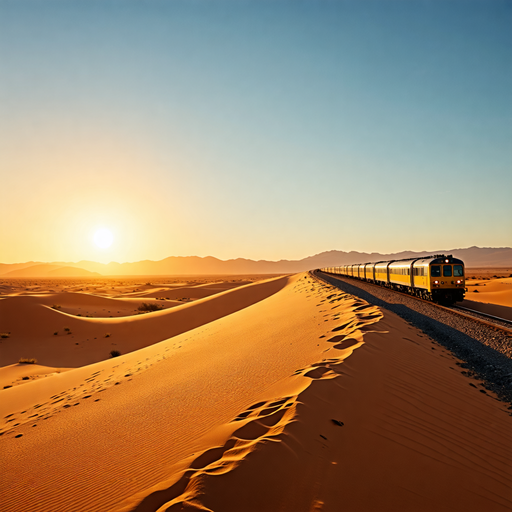 Sunset Adventure: A Train Races Across the Desert