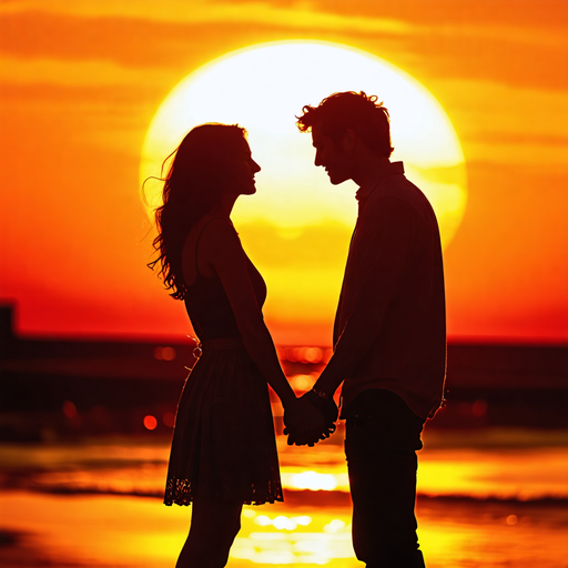 Silhouettes of Love Against a Fiery Sunset