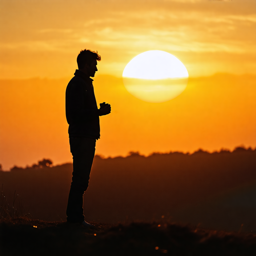 Silhouette of Solitude: A Man Contemplates the Sunset