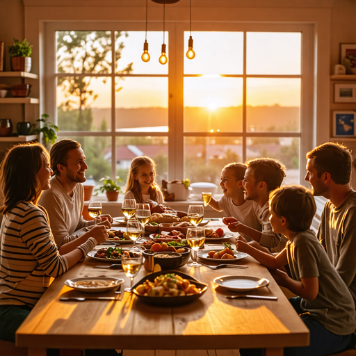 Golden Hour Family Dinner: A Moment of Joy and Togetherness