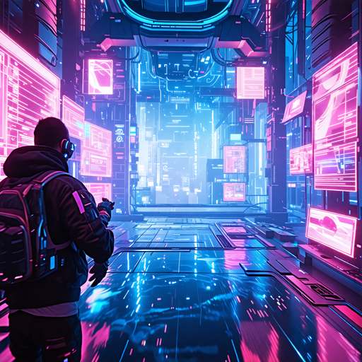 Lost in the Neon Labyrinth: A Cyberpunk Silhouette