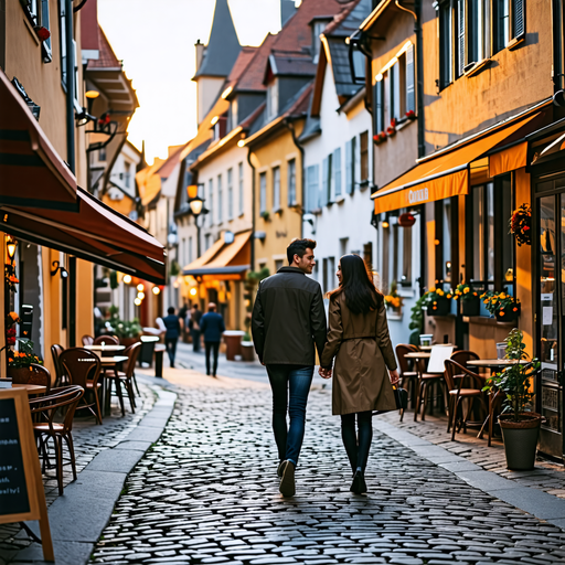 A Romantic Stroll Through Time: A European City at Sunset