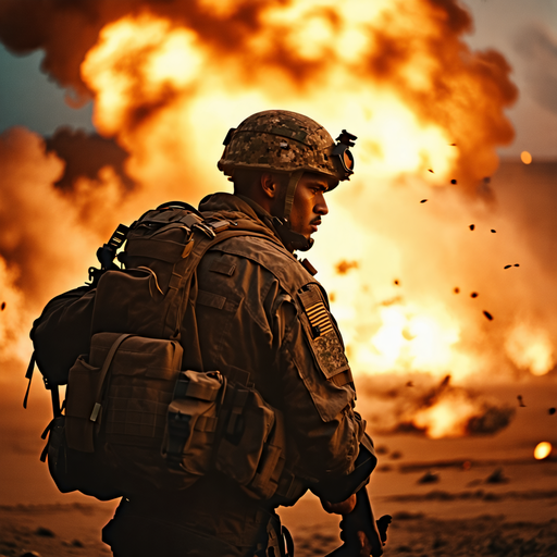 Soldier Faces the Fury: A Moment of Intensity in the Midst of Chaos