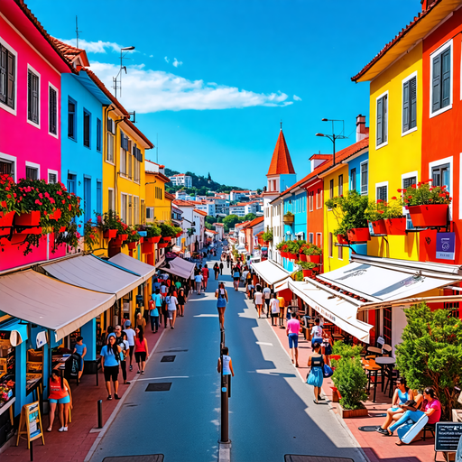 A Vibrant Street Scene from Above