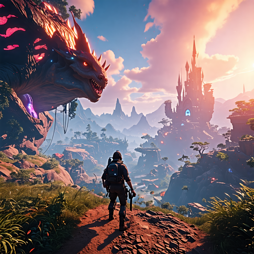 A Dragon’s View: Epic Sunset Over a Fantasy Realm