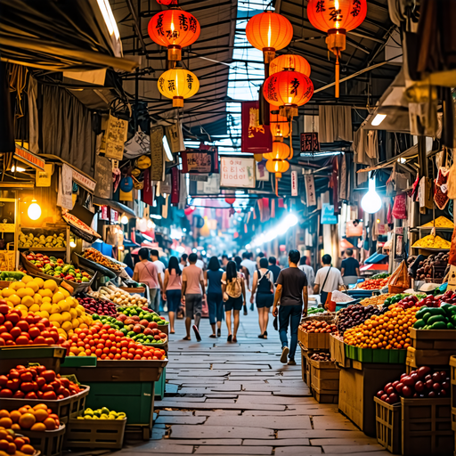 A Symphony of Colors and Light: A Bustling Asian Market