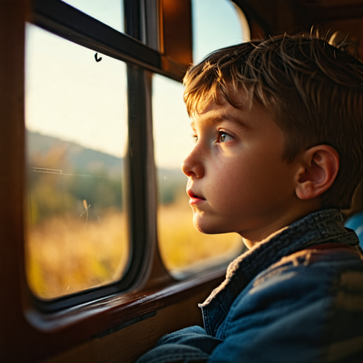 Golden Hour Reflections: A Boy’s Moment of Wonder