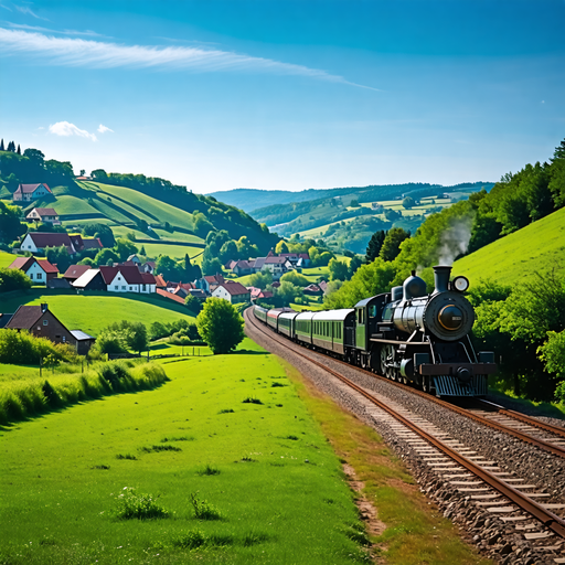 Nostalgia on Rails: A Steam Train Chugs Through Idyllic Countryside