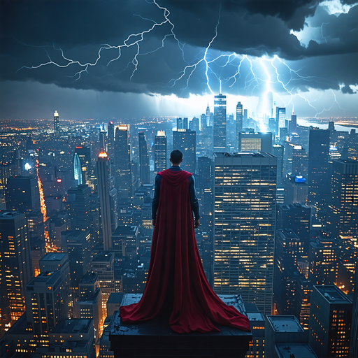 Superhero Stands Tall Against the Storm