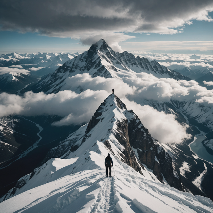 A Moment of Solitude on a Snowy Peak