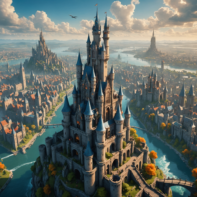 A Majestic Castle Soars Above a Whimsical Medieval City