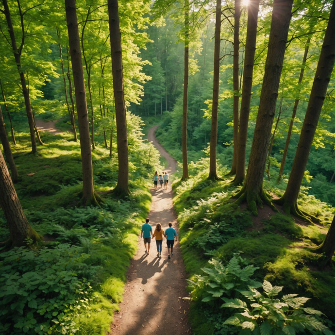 Tranquility in the Woods: A Path Through Sun-Dappled Trees