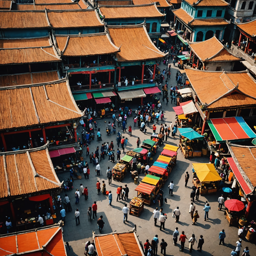 A Bird’s Eye View of Bustling Life in a Chinese Marketplace