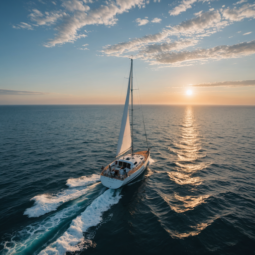 Sunset Serenity: Sailboat Glides Through Golden Hues