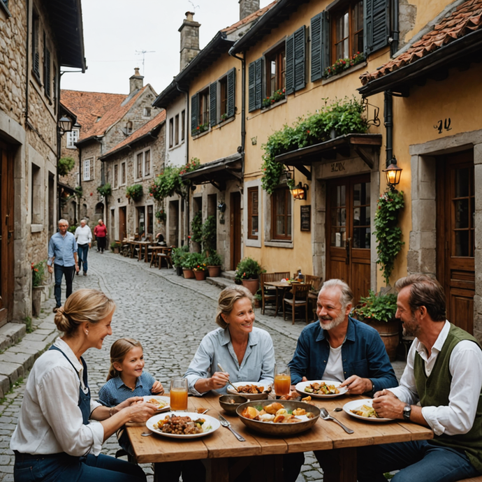 A Family’s Cozy Meal in a Charming European Alley