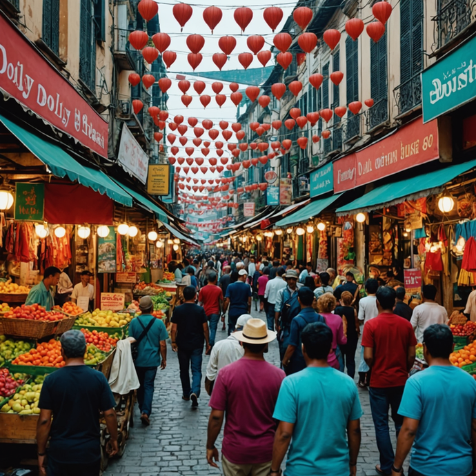 A Symphony of Red: Life Pulses Through a Bustling Asian Market