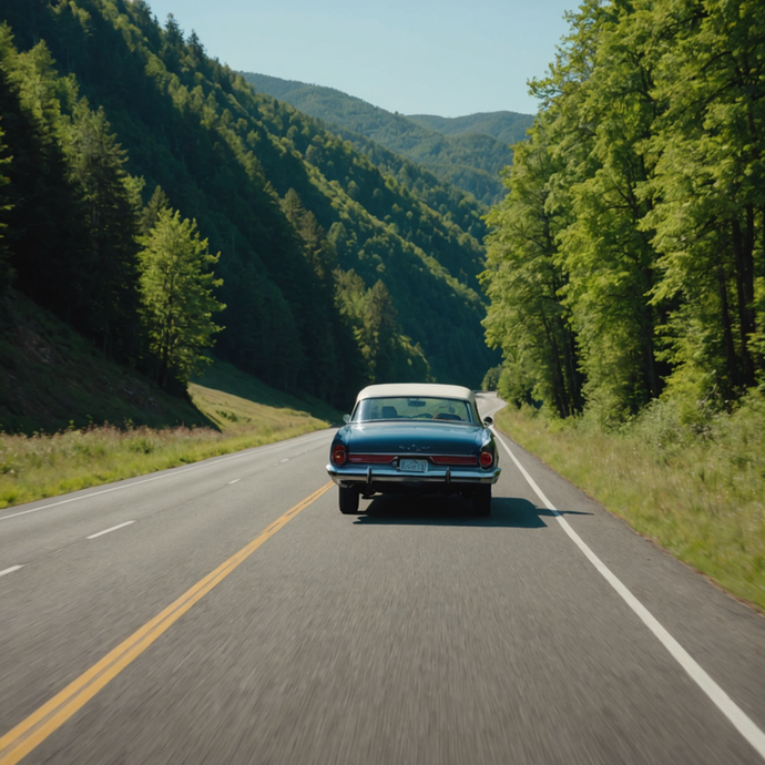 Nostalgia on Wheels: A Tranquil Drive Through Lush Greens