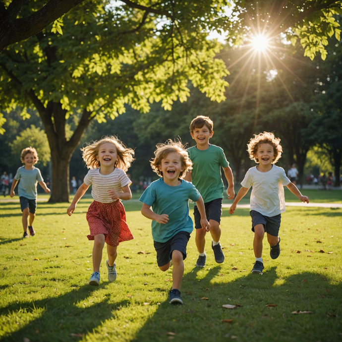 Sun-Kissed Smiles: Children’s Joyful Run Through the Park