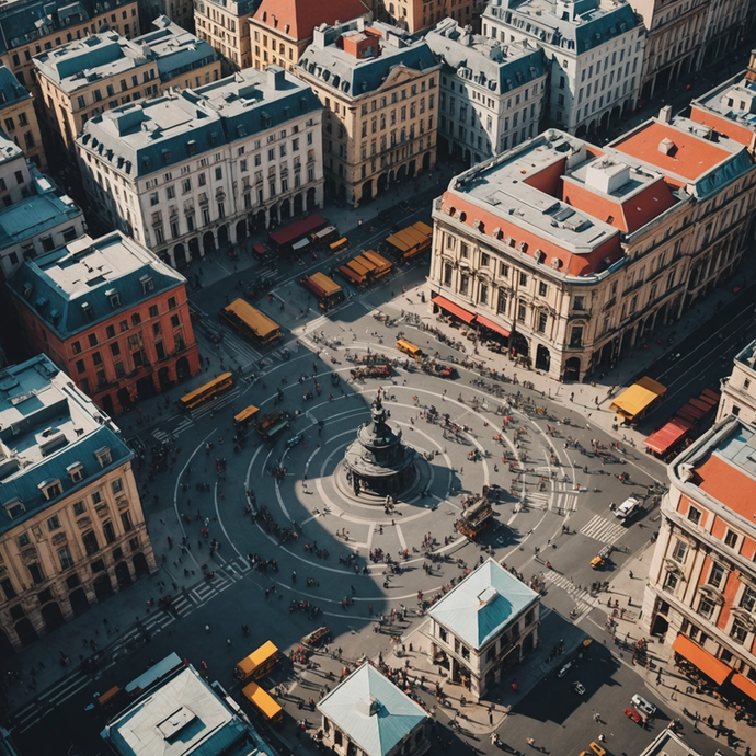 A City Square Unveiled: Symmetry and Life from Above