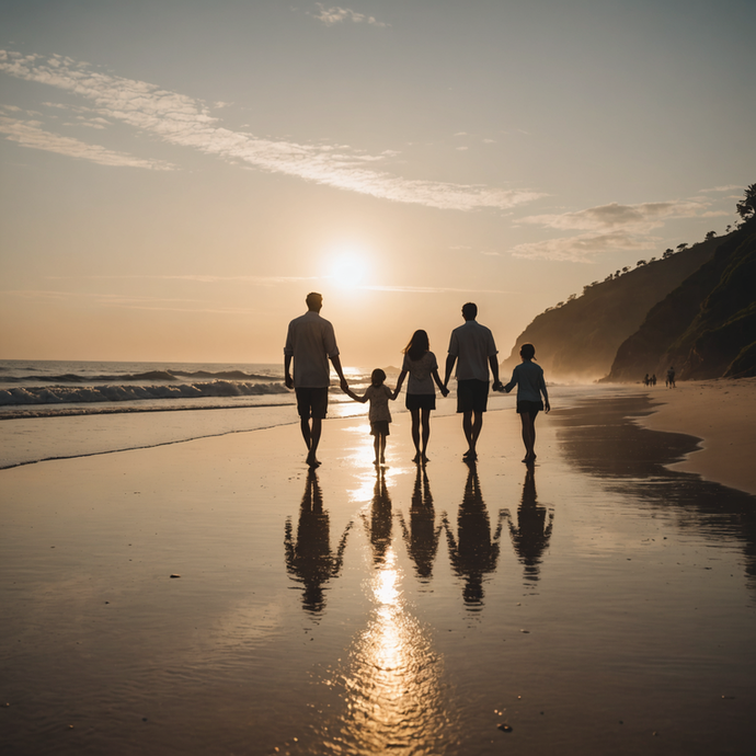 Sunset Silhouettes: A Family’s Tranquil Walk