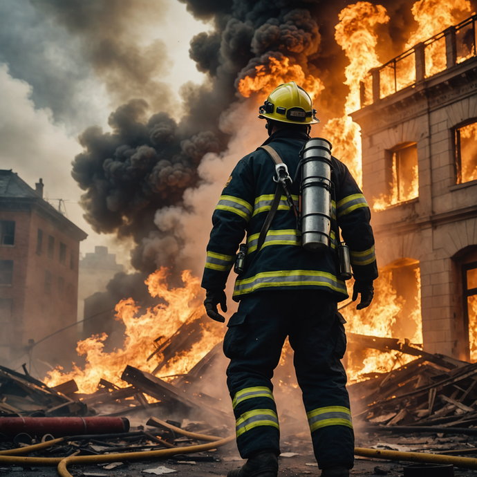 Heroic Silhouette: Firefighter Battles Blaze