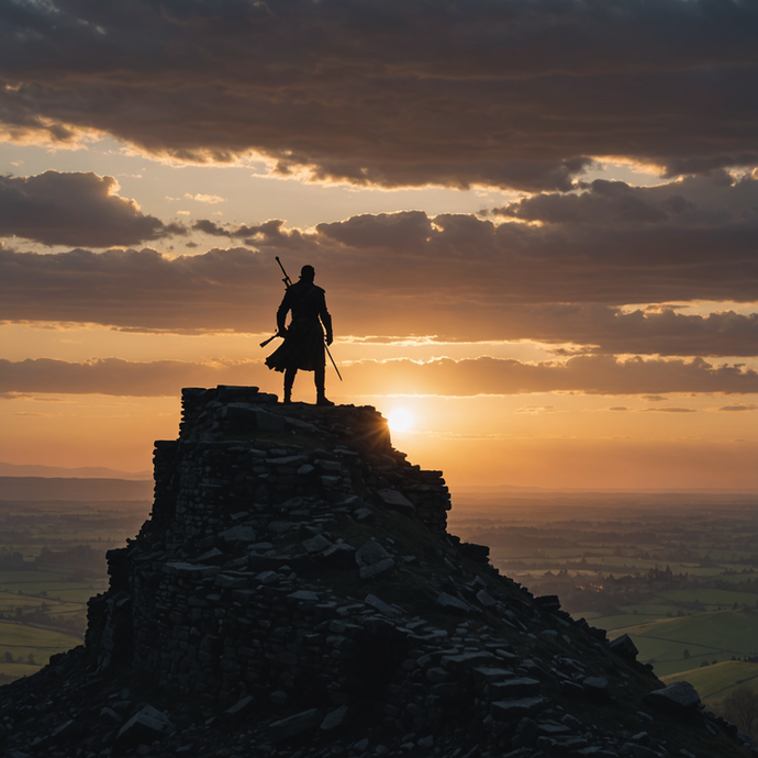 Silhouetted Against the Setting Sun, a Warrior Stands Alone