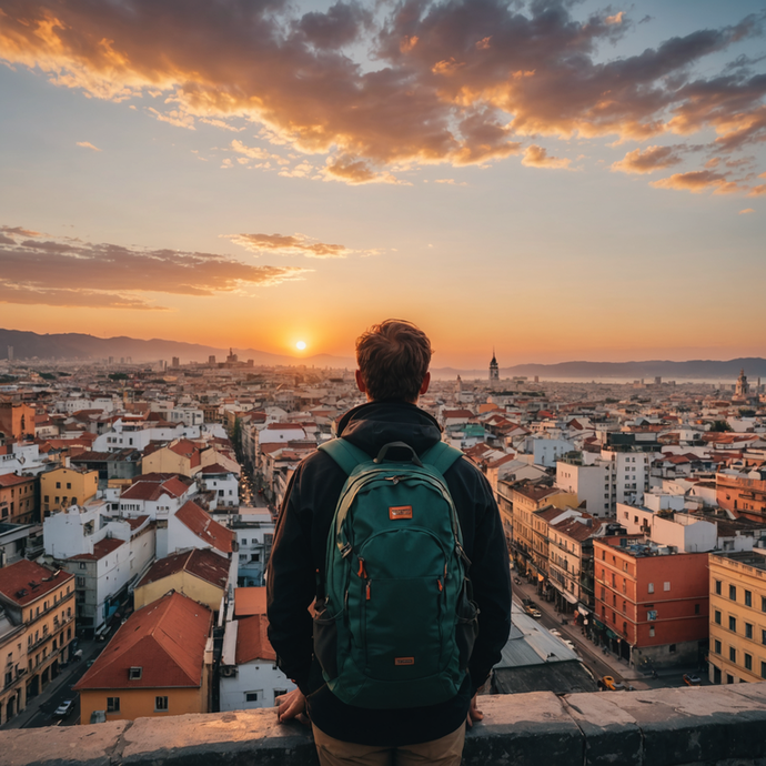 Silhouetted Against the Sunset, a Man Contemplates the City