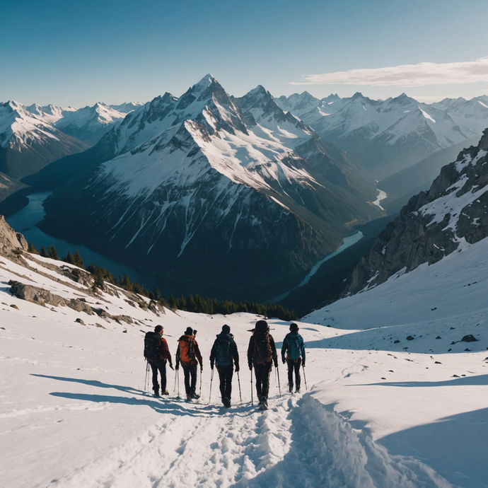 Lost in the Majesty: Hikers Find Serenity Amidst Snowy Peaks