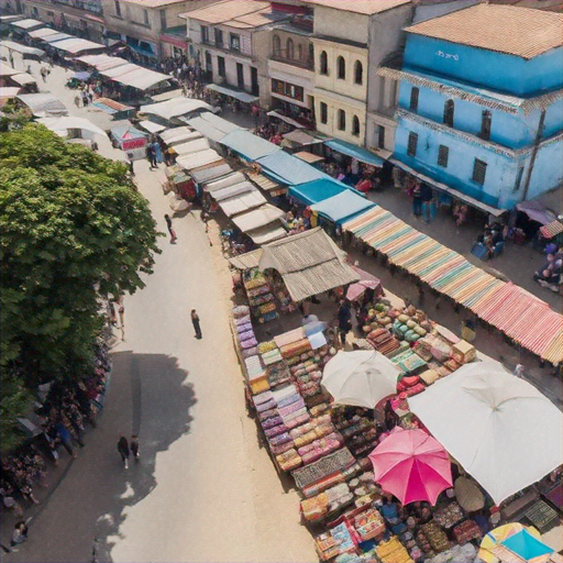 A Sea of Color: Aerial View of a Bustling Street Market