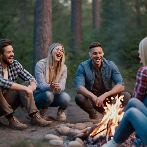 Campfire Camaraderie: Friends Gather for a Night of Laughter and Warmth