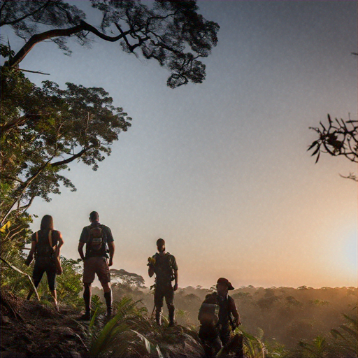 Silhouettes of Adventure: Hikers Against a Hazy Sunset