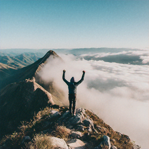 Conquering the Clouds: A Moment of Triumph on the Mountaintop