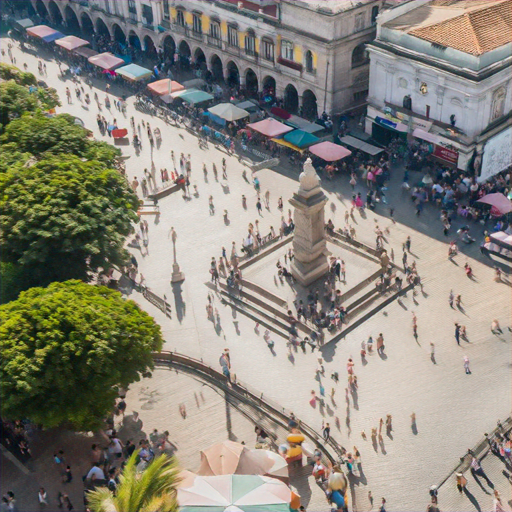 A Bird’s Eye View of Urban Life: Bustling City Square from Above