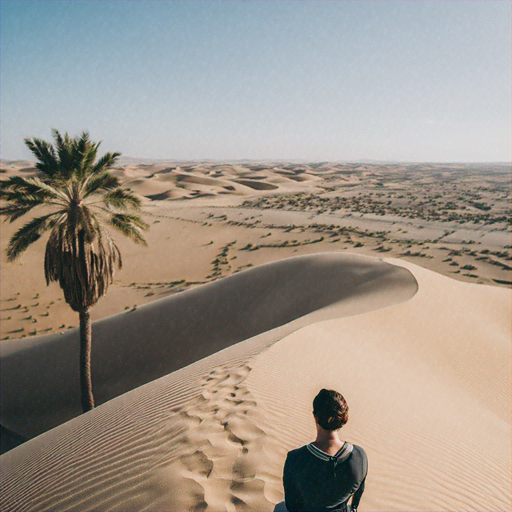 Lost in the Vastness: A Solitary Figure Contemplates the Desert