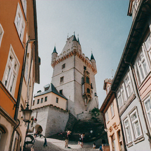 A Glimpse of Enchantment: A Tower Beckons from a Historic Street