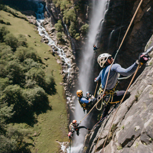 Daredevils Silhouetted Against a Majestic Waterfall