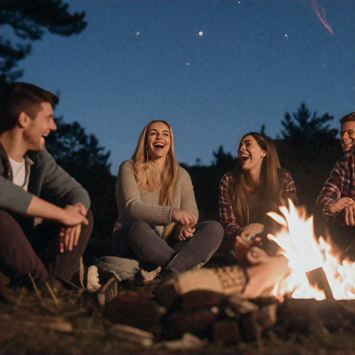 Campfire Laughter: Friends Gather Under the Stars